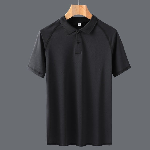 Summer Solid Color Casual Polo Shirt Ice Silk Short-sleeved T-shirt For Middle-aged And Elderly Men