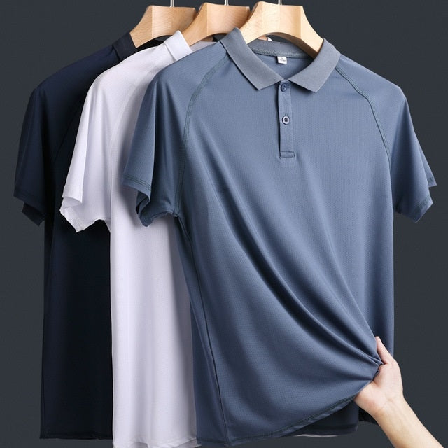 Summer Solid Color Casual Polo Shirt Ice Silk Short-sleeved T-shirt For Middle-aged And Elderly Men