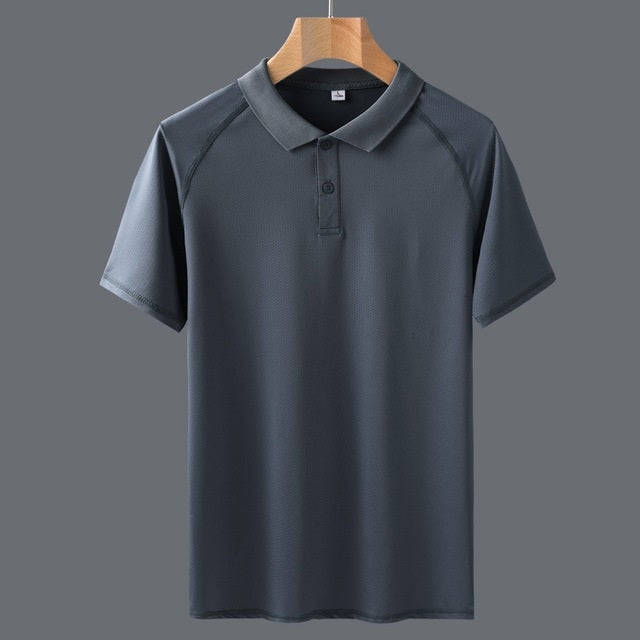 Summer Solid Color Casual Polo Shirt Ice Silk Short-sleeved T-shirt For Middle-aged And Elderly Men