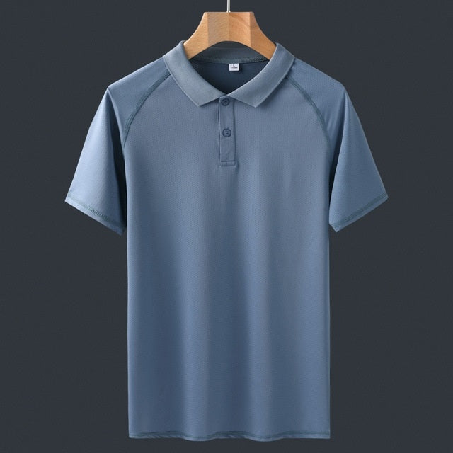 Summer Solid Color Casual Polo Shirt Ice Silk Short-sleeved T-shirt For Middle-aged And Elderly Men