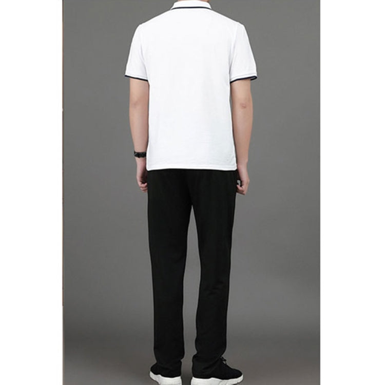 2 in 1 Summer Ice Silk Polo Shirt Two-color Stitching Short-sleeved T-shirt + Trousers Casual Sports Suit for Middle-aged And Elderly Men