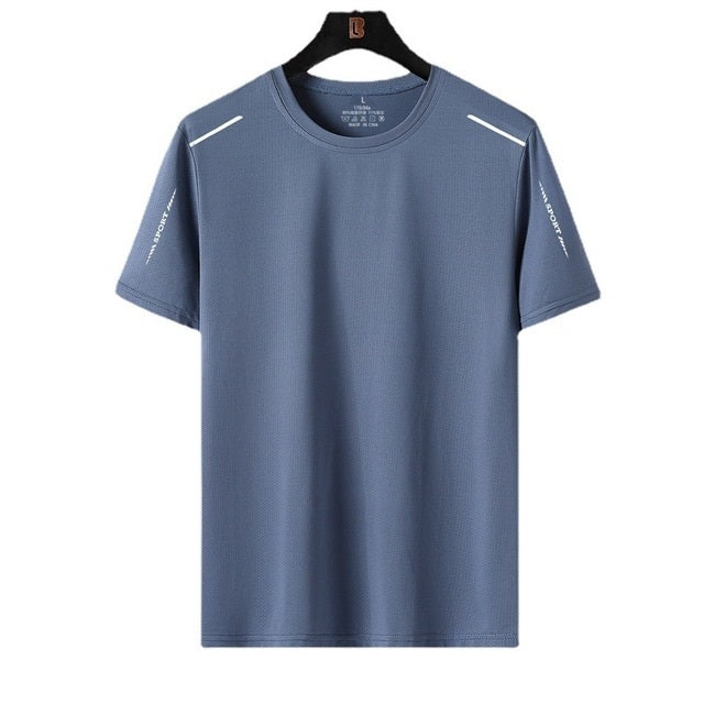 Summer Letter Pattern Casual Round Neck Ice Silk Short-sleeved T-shirt For Middle-aged And Elderly Men