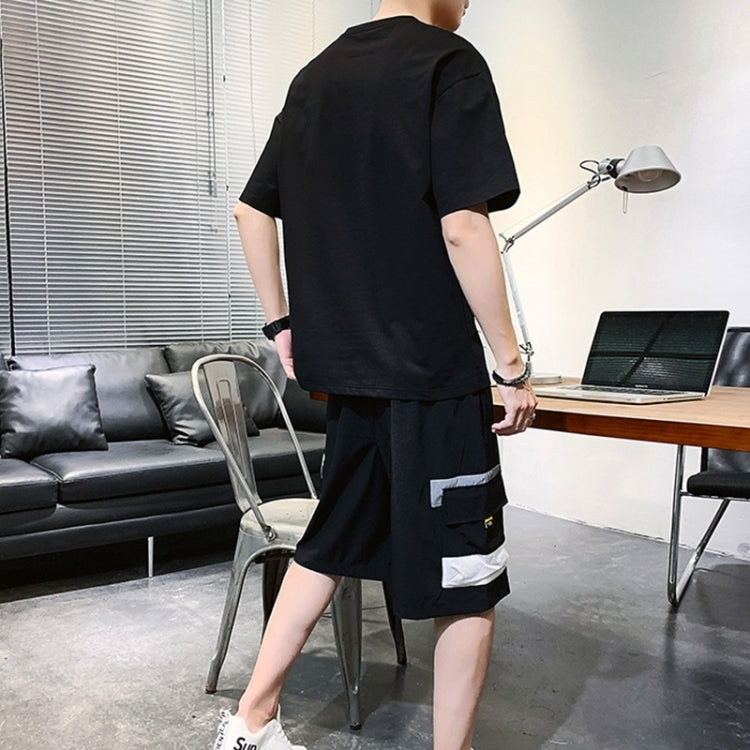 2 In 1 Summer Loose Casual Letter Pattern Short-sleeved T-shirt + Shorts Suit For Men