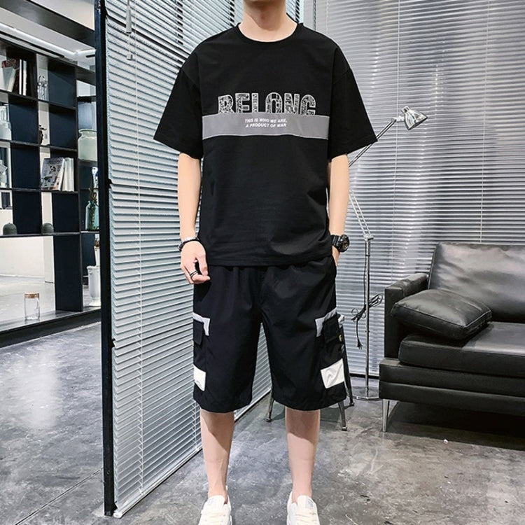 2 In 1 Summer Loose Casual Letter Pattern Short-sleeved T-shirt + Shorts Suit For Men