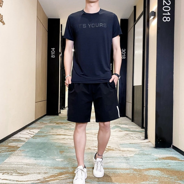 2 in 1 Summer Horizontal Striped Short-sleeved T-shirt + Shorts Casual Sports Suit for Men