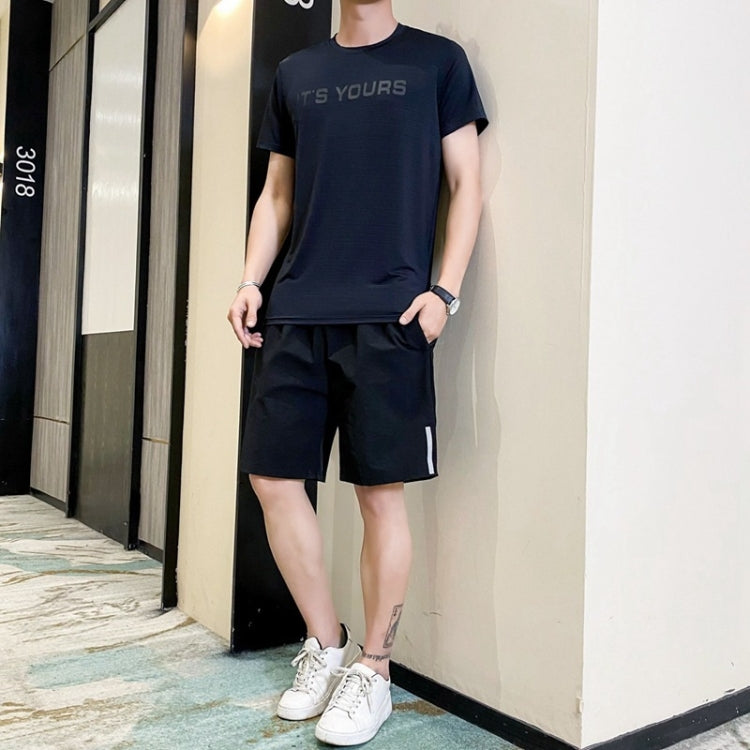 2 in 1 Summer Horizontal Striped Short-sleeved T-shirt + Shorts Casual Sports Suit for Men