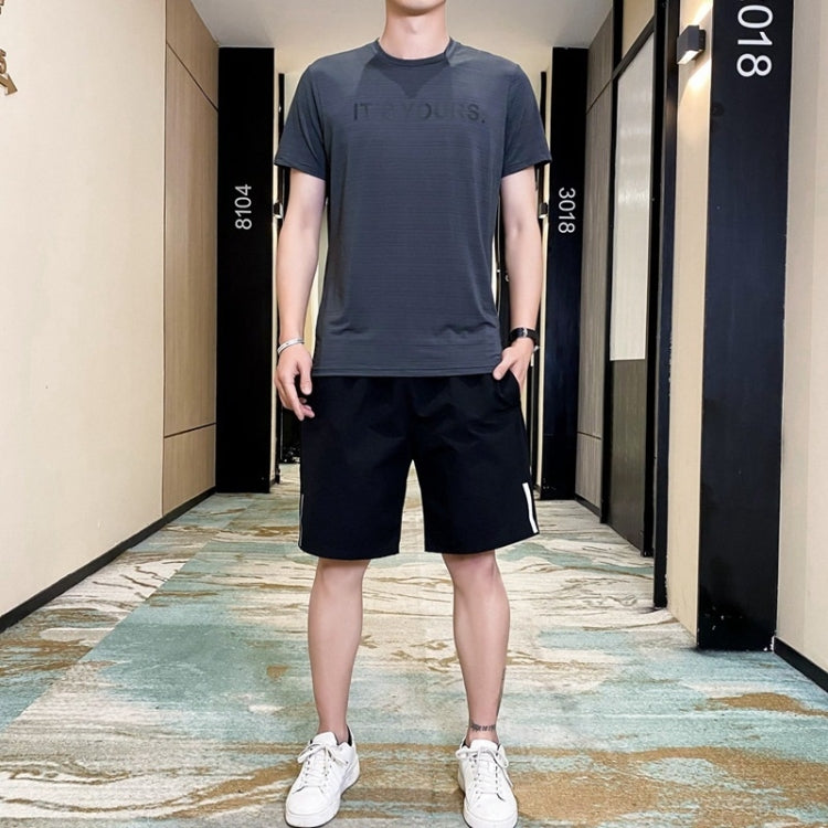 2 in 1 Summer Horizontal Striped Short-sleeved T-shirt + Shorts Casual Sports Suit for Men