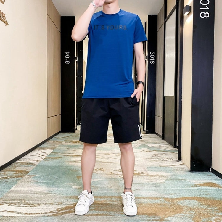2 in 1 Summer Horizontal Striped Short-sleeved T-shirt + Shorts Casual Sports Suit for Men