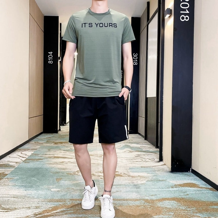2 in 1 Summer Horizontal Striped Short-sleeved T-shirt + Shorts Casual Sports Suit for Men