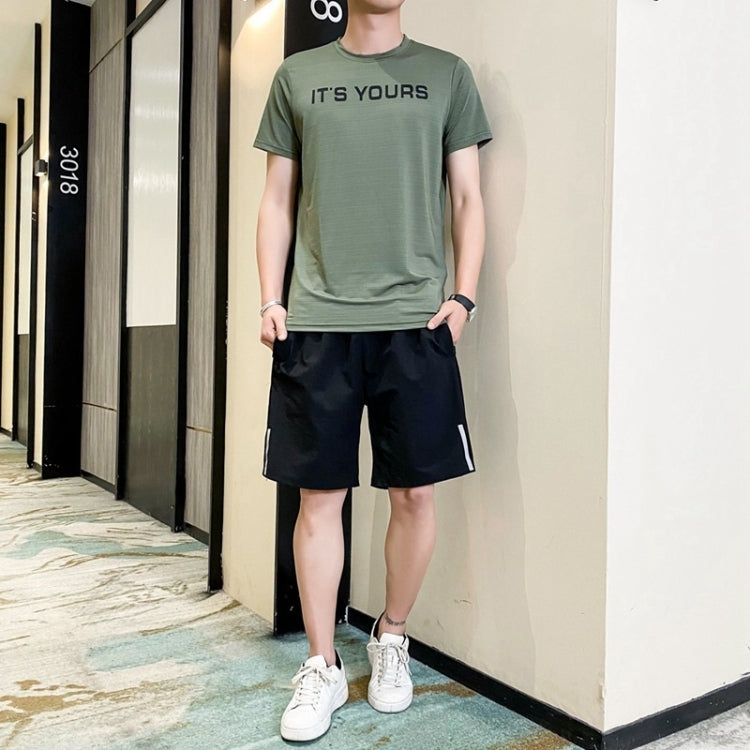 2 in 1 Summer Horizontal Striped Short-sleeved T-shirt + Shorts Casual Sports Suit for Men