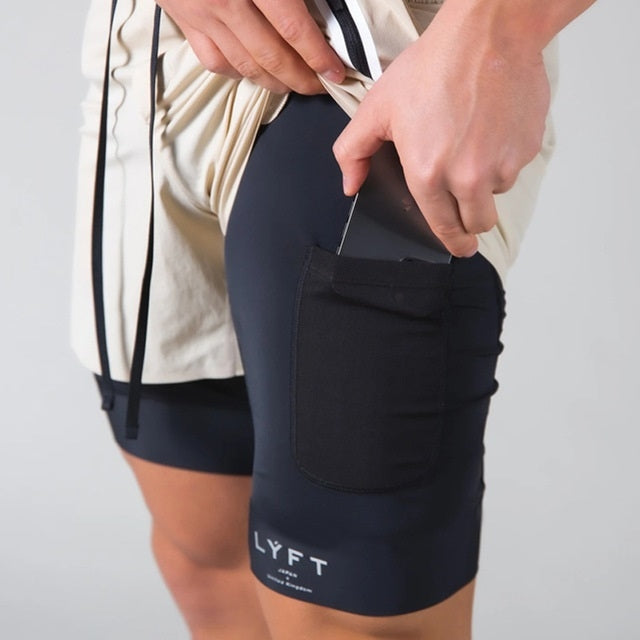 LYFT Loose Double Layer Quick-drying Fitness Shorts For Men