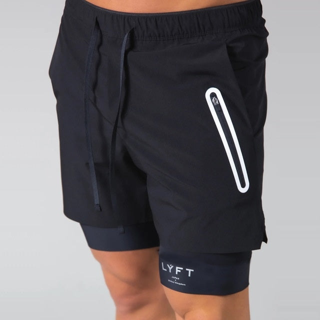 LYFT Loose Double Layer Quick-drying Fitness Shorts For Men
