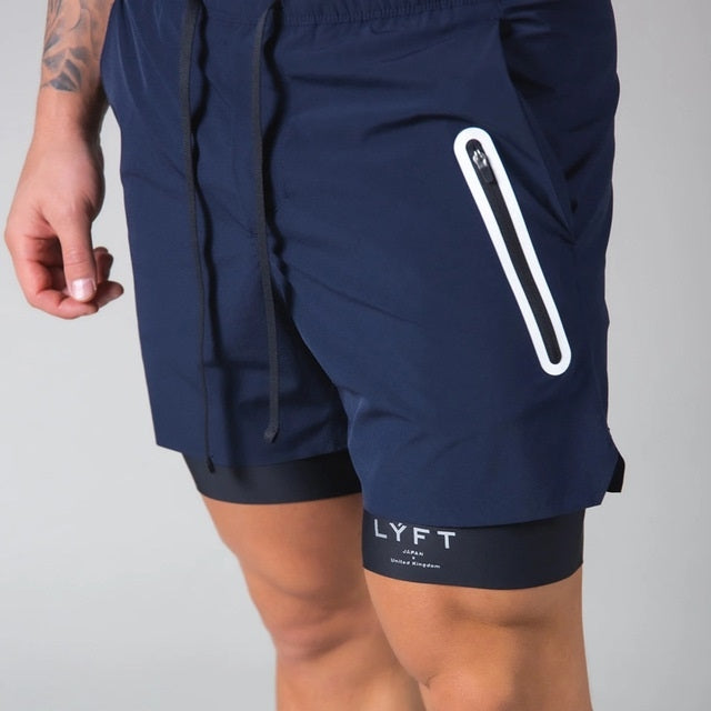 LYFT Loose Double Layer Quick-drying Fitness Shorts For Men