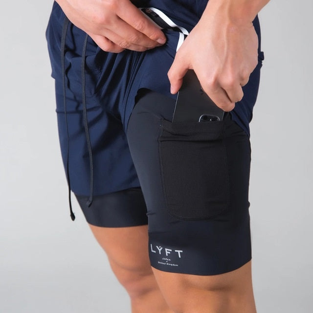 LYFT Loose Double Layer Quick-drying Fitness Shorts For Men