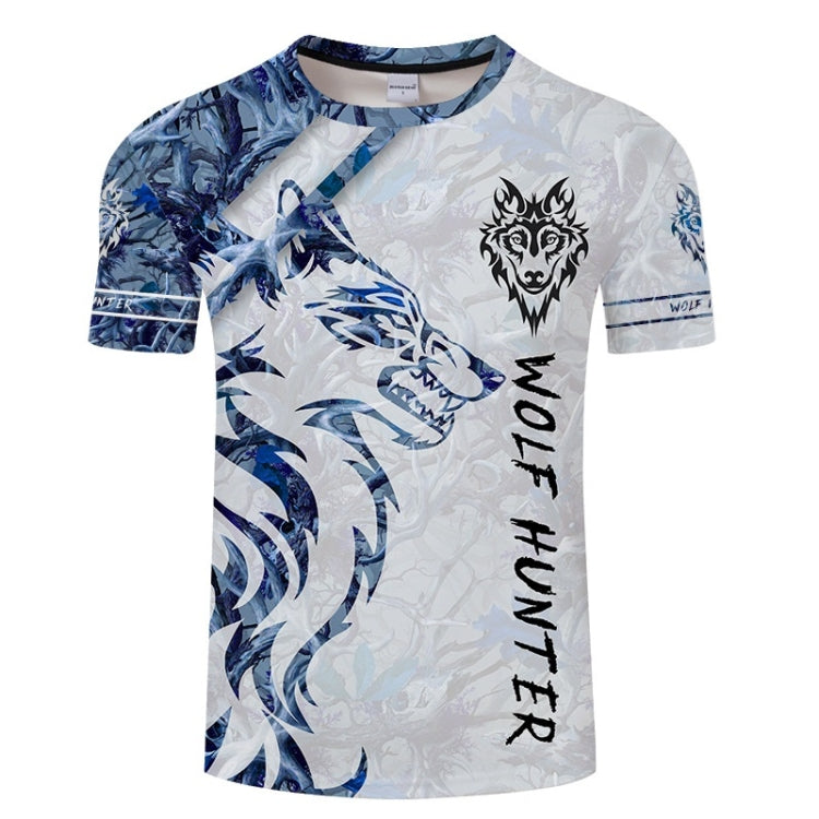 Blue Wolf 3D Printed Pattern Casual Short Sleeve T-Shirt for Men