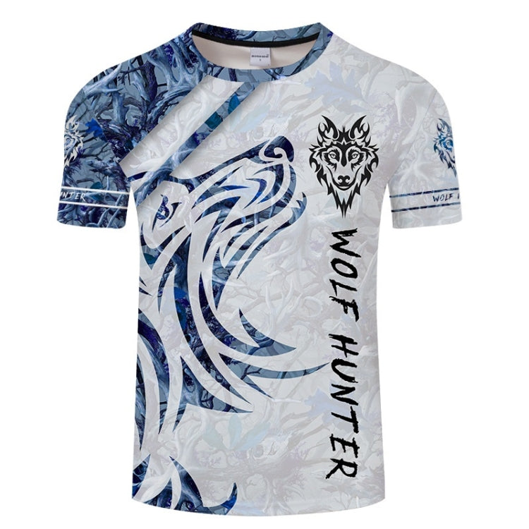 Blue Wolf 3D Printed Pattern Casual Short Sleeve T-Shirt for Men