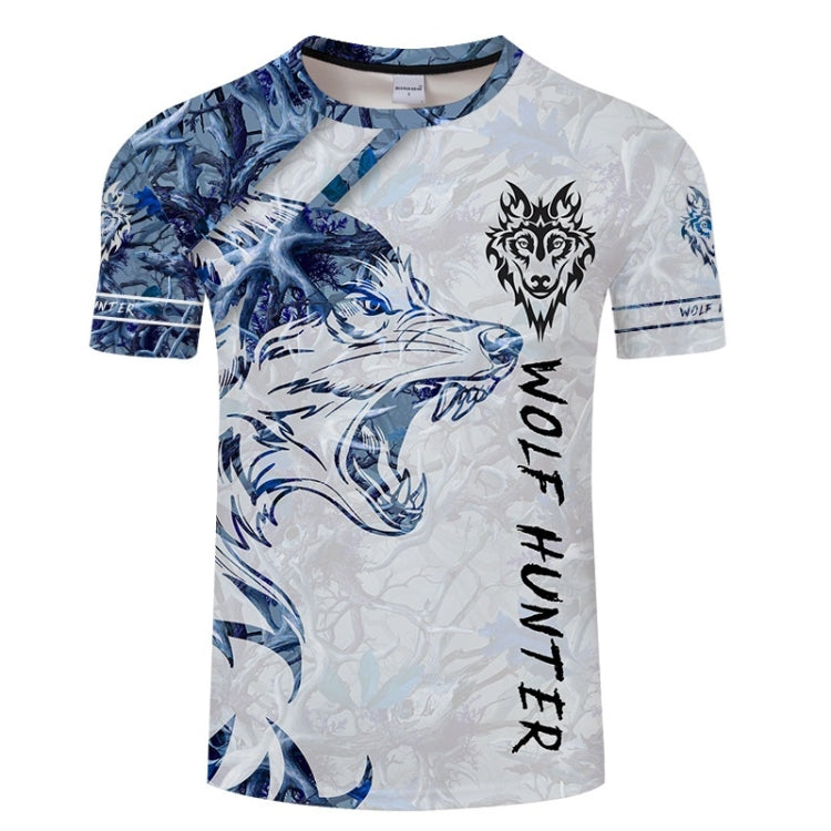 Blue Wolf 3D Printed Pattern Casual Short Sleeve T-Shirt for Men
