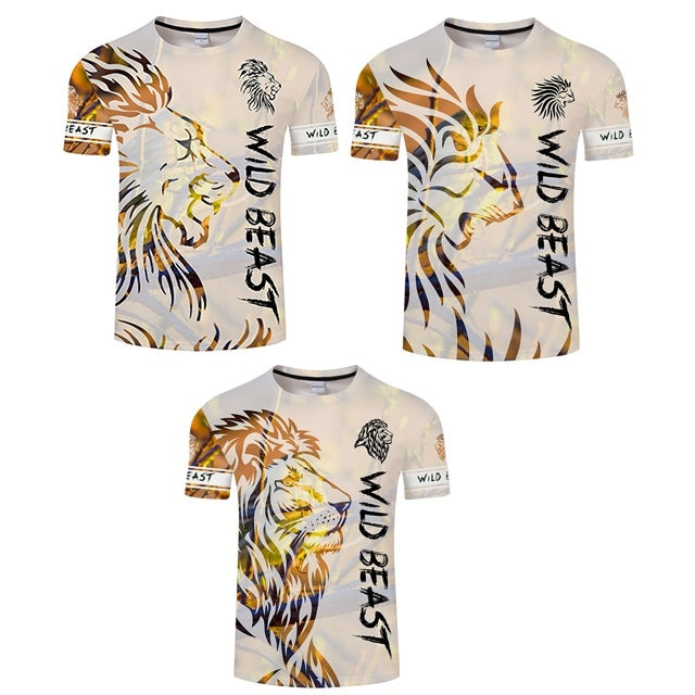 3D Printed Lion Pattern Loose Casual Short-sleeved T-shirt For Men