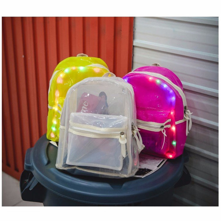 LED Light Jelly Color Clear Double Shoulders Backpack Bag