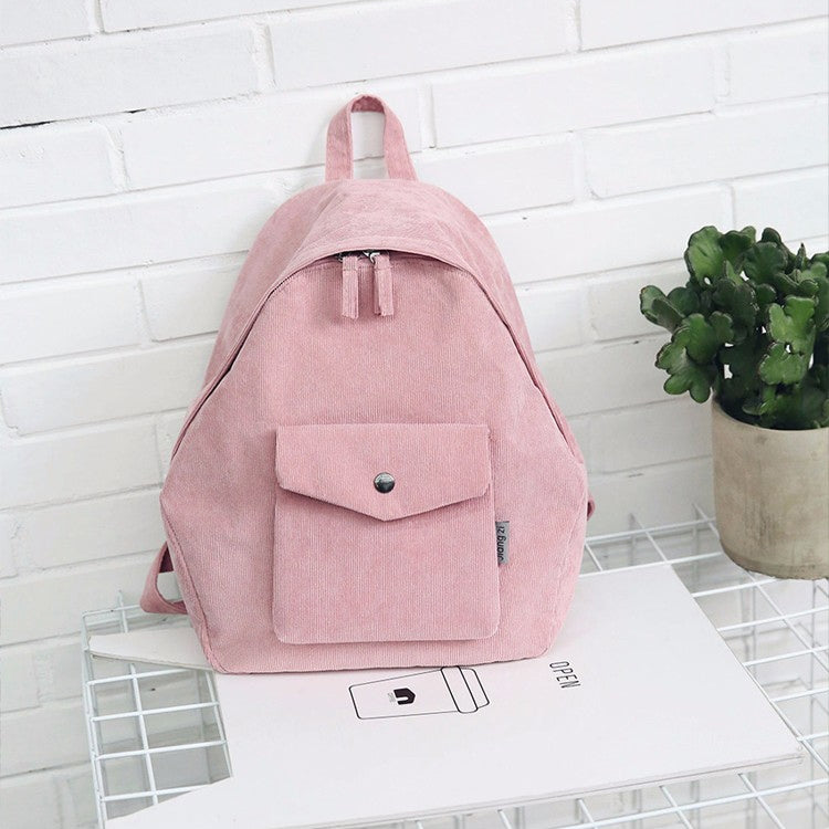 Solid Color Canvas Girl Backpack School Bag with Double Zipper