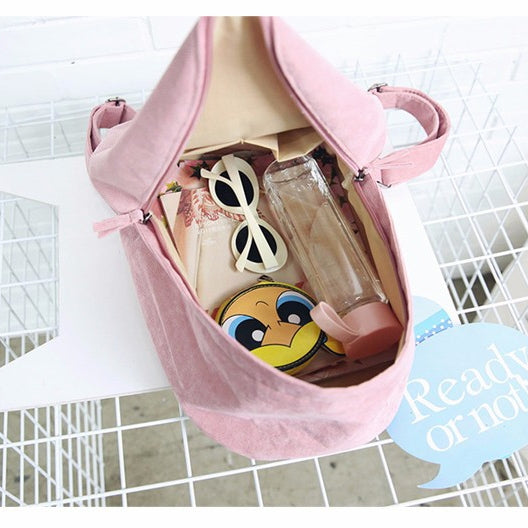 Solid Color Canvas Girl Backpack School Bag with Double Zipper