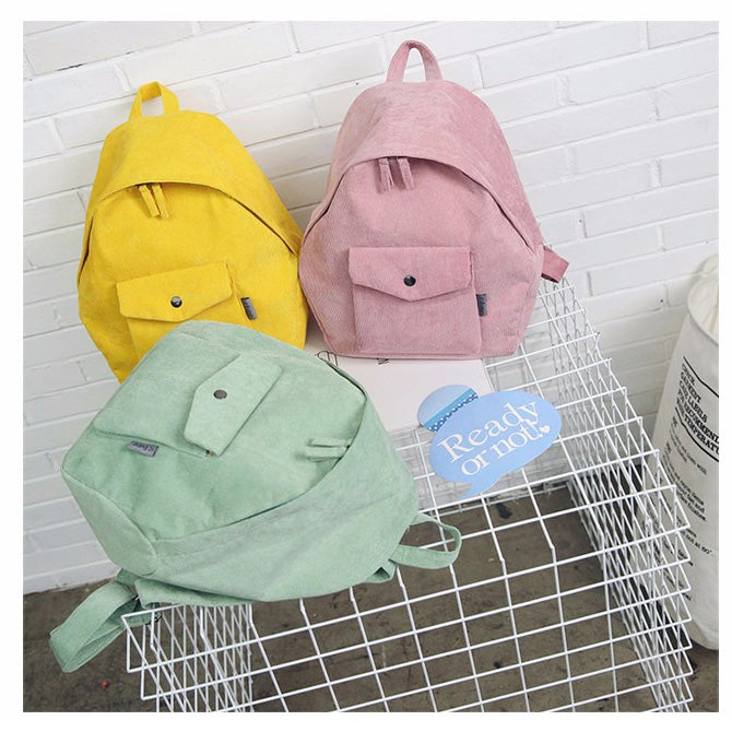 Solid Color Canvas Girl Backpack School Bag with Double Zipper
