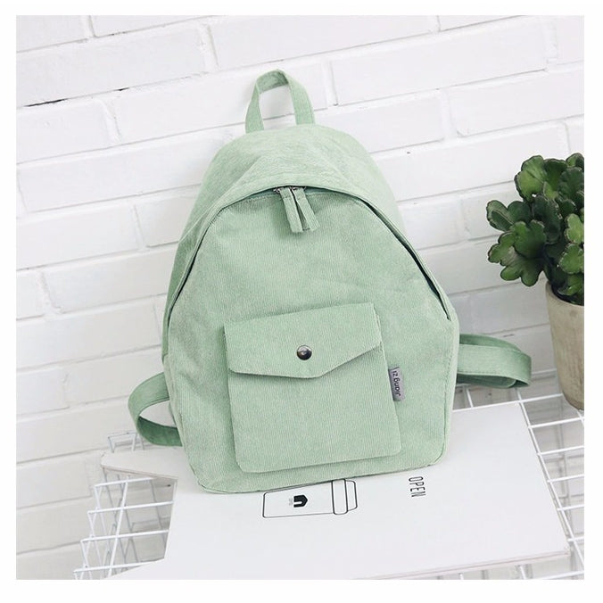 Solid Color Canvas Girl Backpack School Bag with Double Zipper
