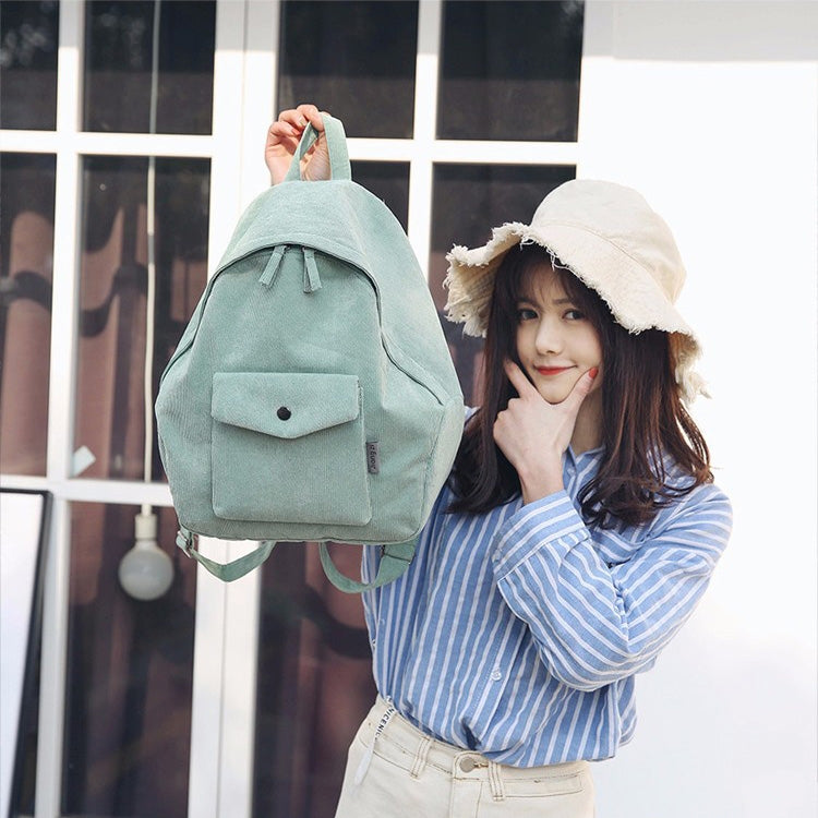 Solid Color Canvas Girl Backpack School Bag with Double Zipper