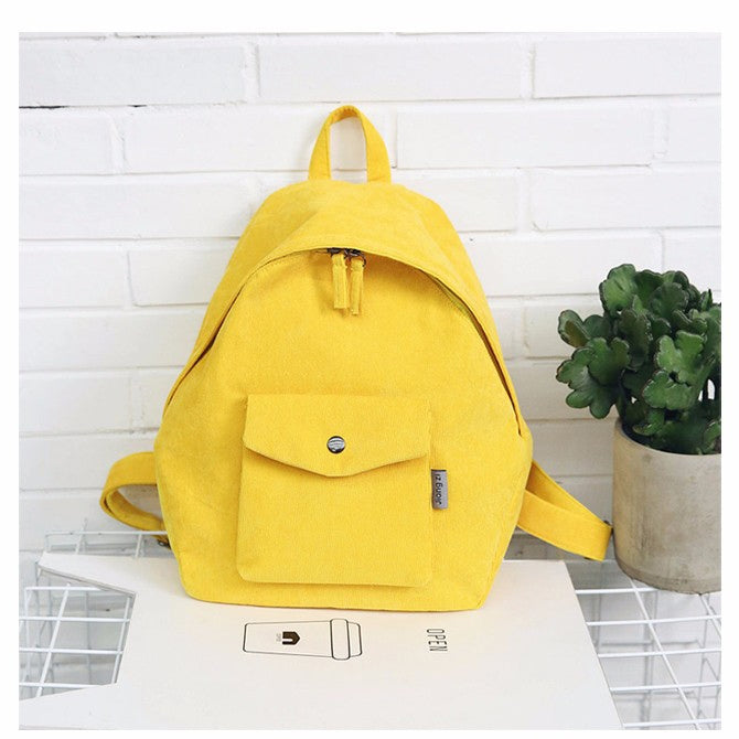 Solid Color Canvas Girl Backpack School Bag with Double Zipper