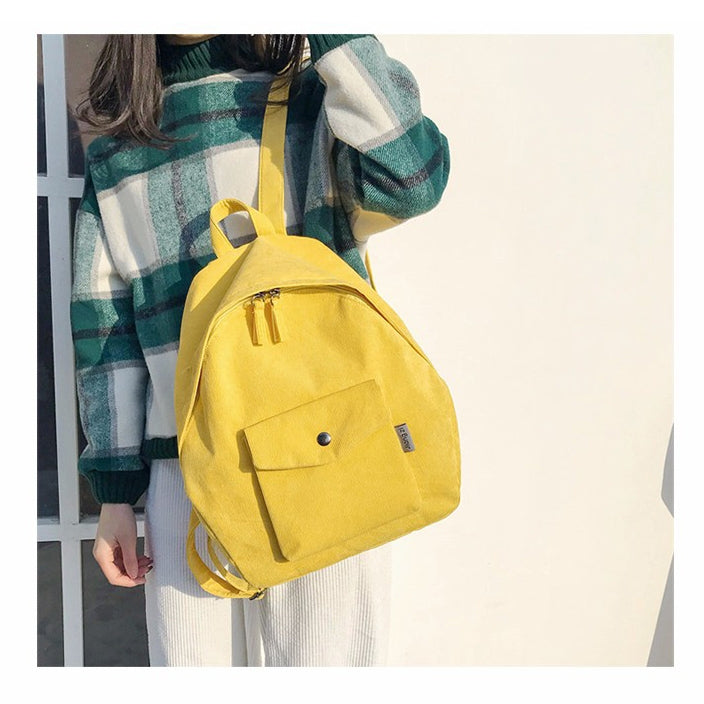Solid Color Canvas Girl Backpack School Bag with Double Zipper