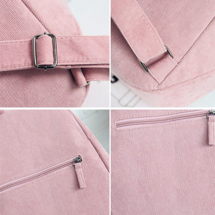 Solid Color Canvas Girl Backpack School Bag with Double Zipper