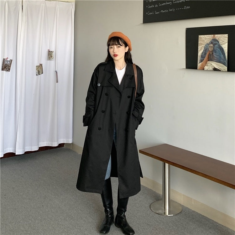 Ladies Double-breasted British Style Mid-length Trench Coat