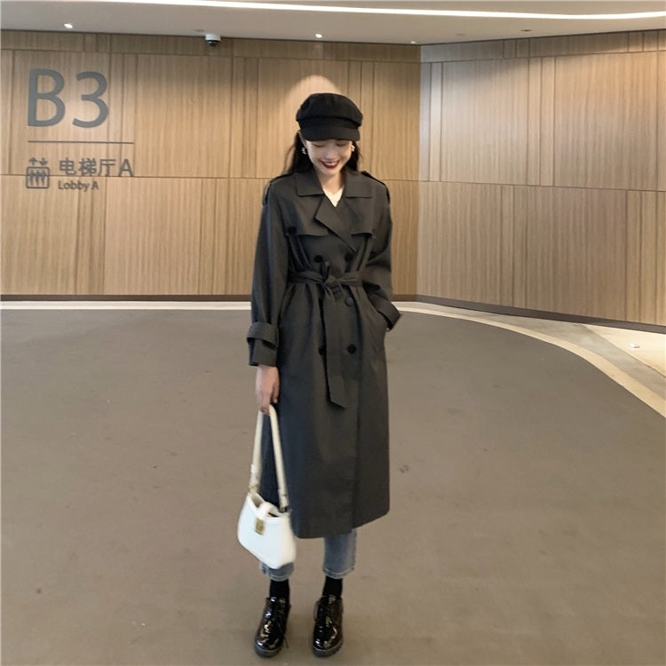 Ladies Double-breasted British Style Mid-length Trench Coat