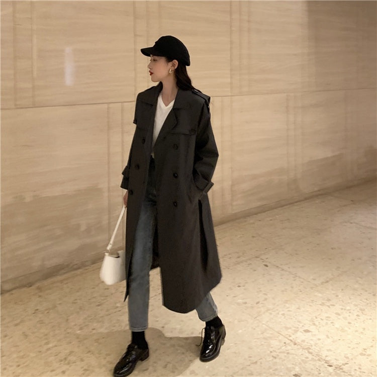 Ladies Double-breasted British Style Mid-length Trench Coat