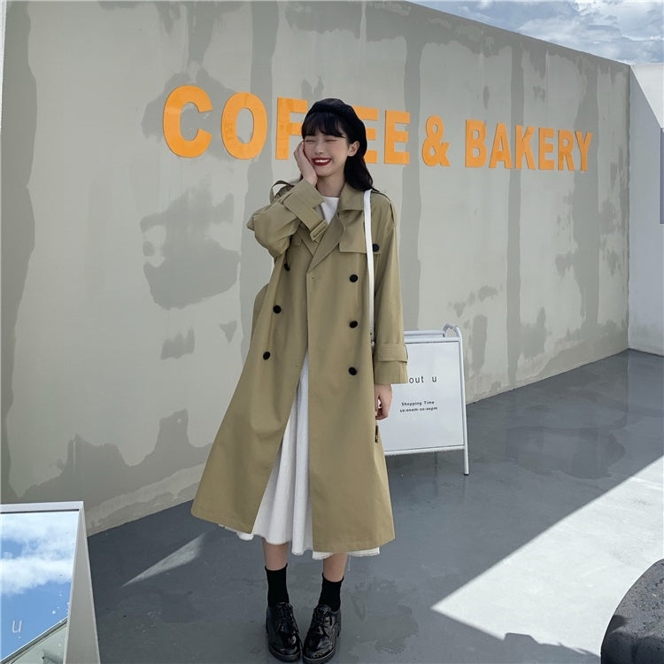 Ladies Double-breasted British Style Mid-length Trench Coat