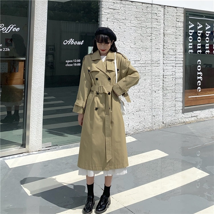 Ladies Double-breasted British Style Mid-length Trench Coat
