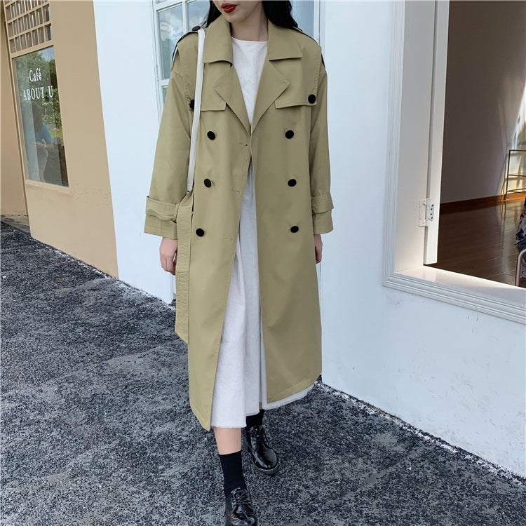 Ladies Double-breasted British Style Mid-length Trench Coat