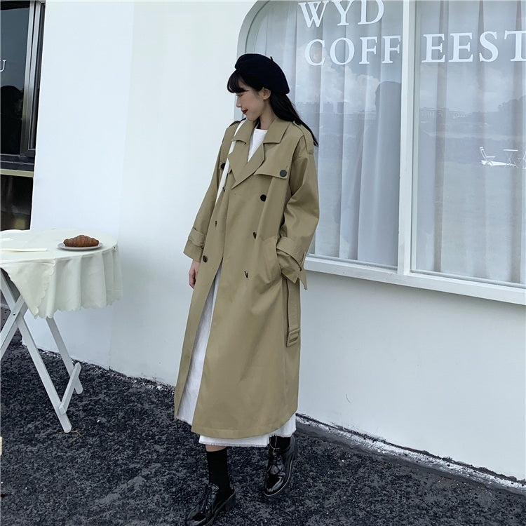 Ladies Double-breasted British Style Mid-length Trench Coat