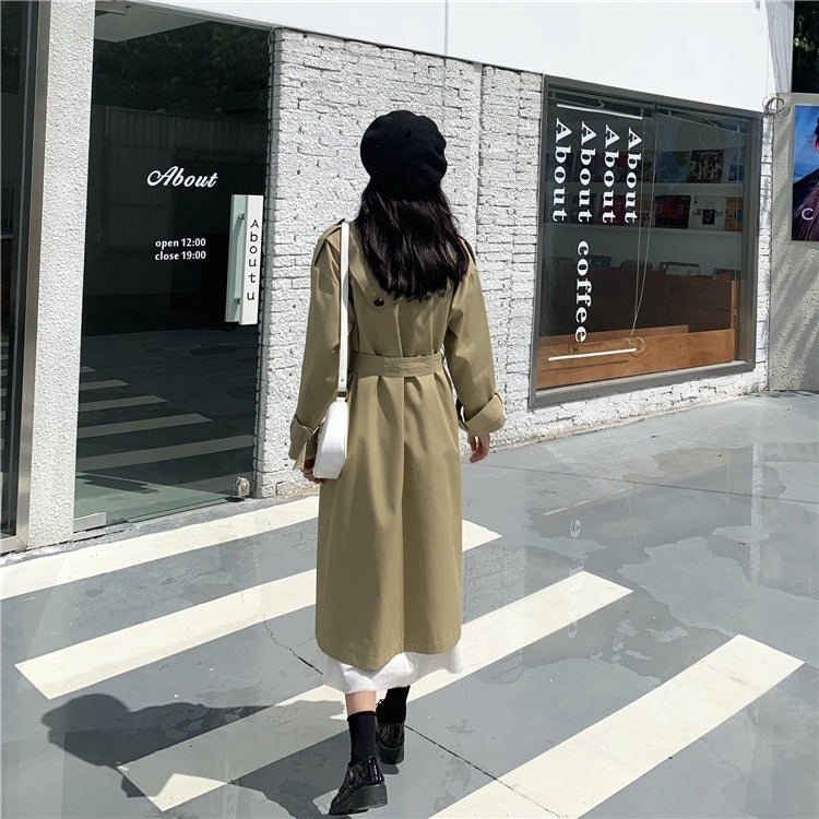 Ladies Double-breasted British Style Mid-length Trench Coat