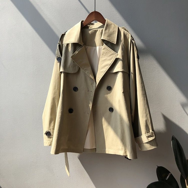 Ladies Short British Style Loose Solid Color Long-sleeved Windbreaker Jacket