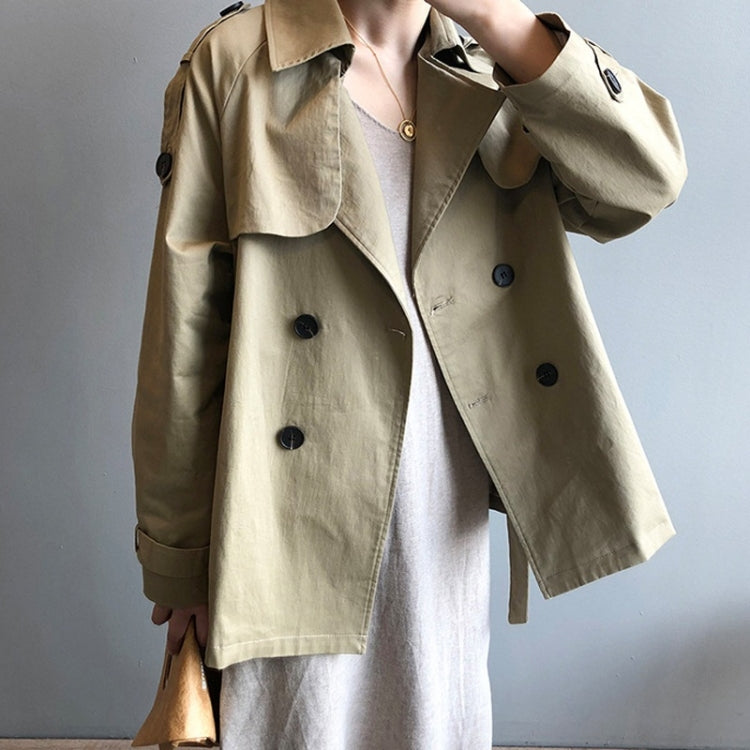 Ladies Short British Style Loose Solid Color Long-sleeved Windbreaker Jacket