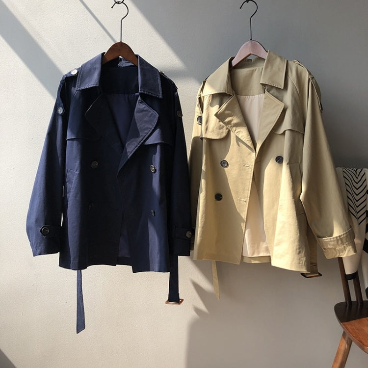 Ladies Short British Style Loose Solid Color Long-sleeved Windbreaker Jacket