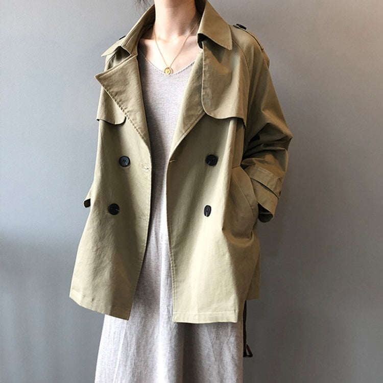 Ladies Short British Style Loose Solid Color Long-sleeved Windbreaker Jacket