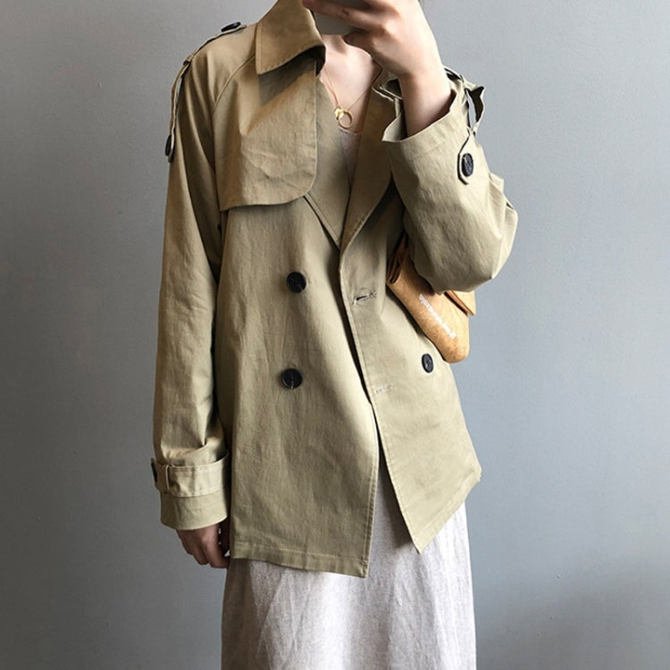 Ladies Short British Style Loose Solid Color Long-sleeved Windbreaker Jacket