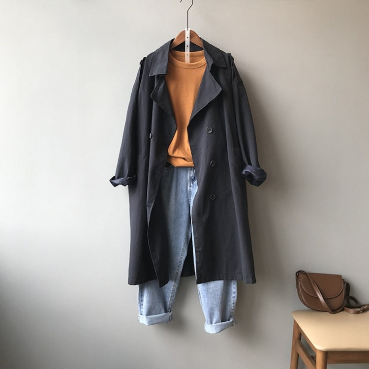 Ladies Loose Solid Color Lapel Long-sleeved Mid-length Windbreaker Jacket