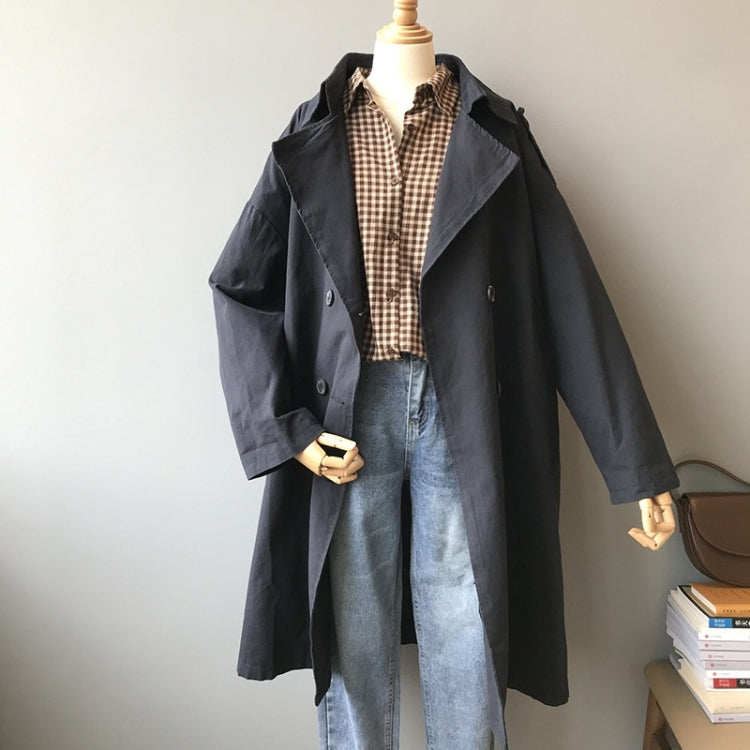 Ladies Loose Solid Color Lapel Long-sleeved Mid-length Windbreaker Jacket