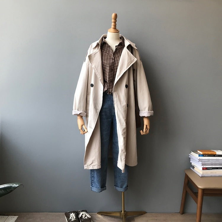 Ladies Loose Solid Color Lapel Long-sleeved Mid-length Windbreaker Jacket