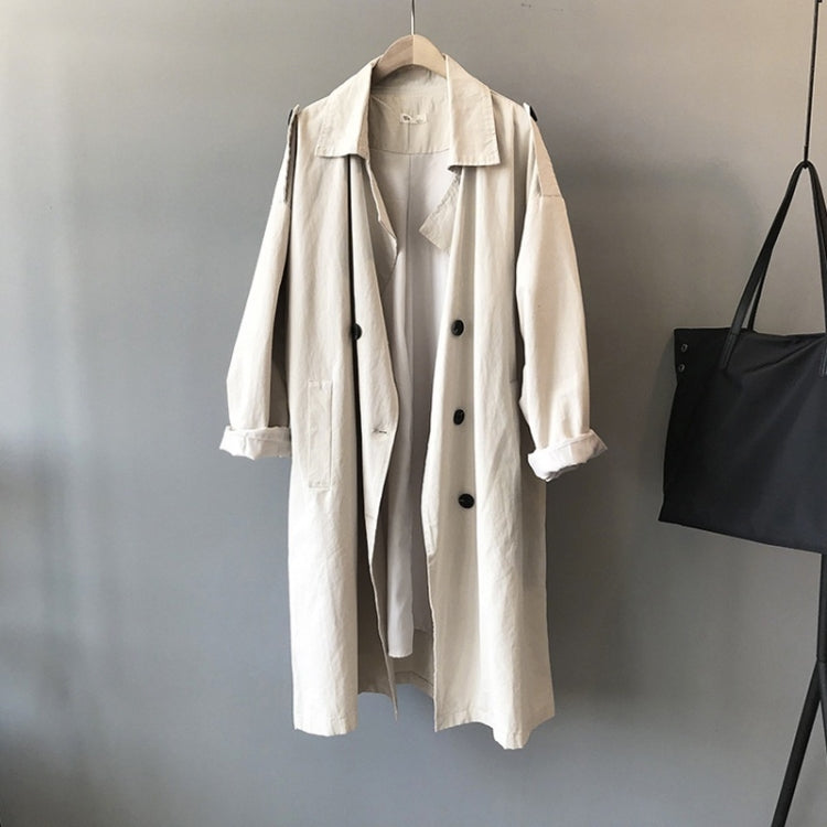 Ladies Loose Solid Color Lapel Long-sleeved Mid-length Windbreaker Jacket