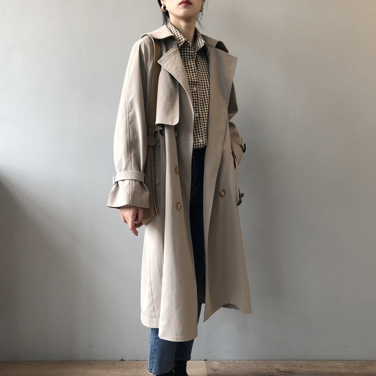 Ladies Double-breasted Long Windbreaker Jacket