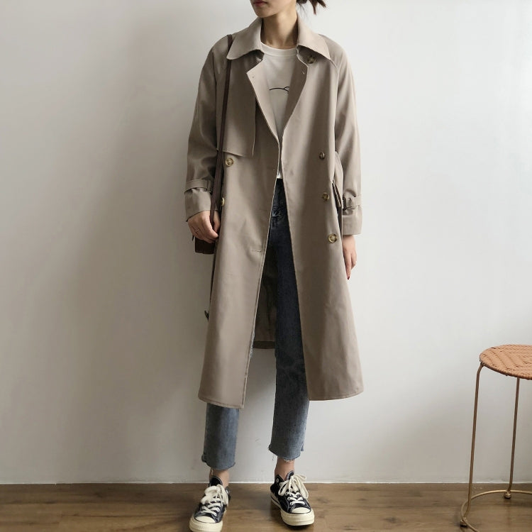 Ladies Double-breasted Long Windbreaker Jacket